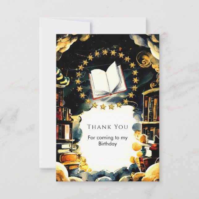 Fun Custom Enchanted Storybook Birthday Thank You Card (Front)