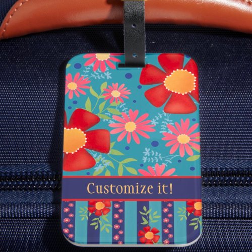 Fun Custom Floral Pattern Name Inspirivity Luggage Tag
