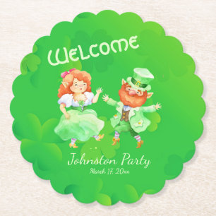 Fun Custom Green Irish Elves Dance St. Patrick Jig Paper Coaster