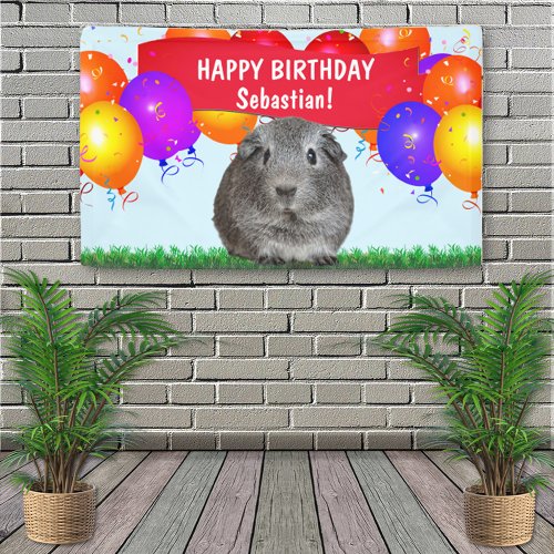 Fun Custom Happy Birthday Balloons Gray Guinea Pig Banner