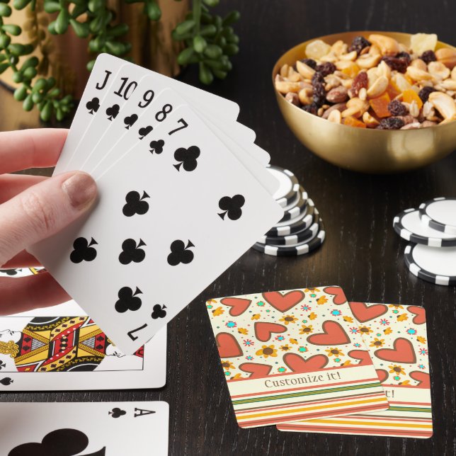 Fun Custom Hearts Stripe Pattern Name Inspirivity Poker Cards (In Situ)