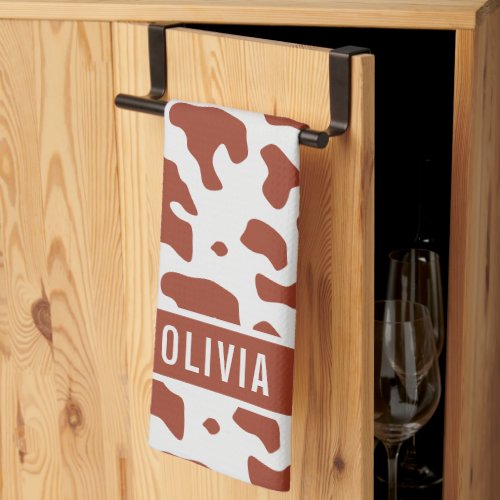 Fun Custom Name Ayrshire Cow Animal Print Pattern Kitchen Towel