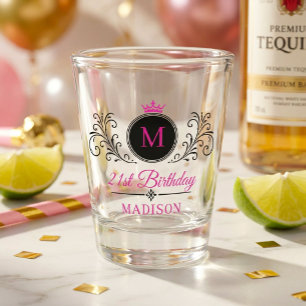 Fun Custom Name Crown Crest Monogram Birthday Shot Glass