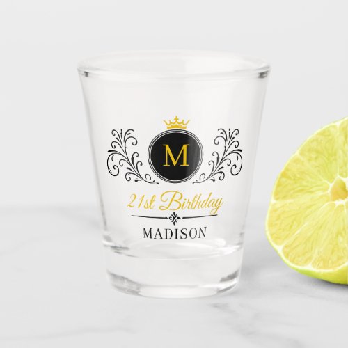Fun Custom Name Crown Crest Monogram Birthday Shot Glass