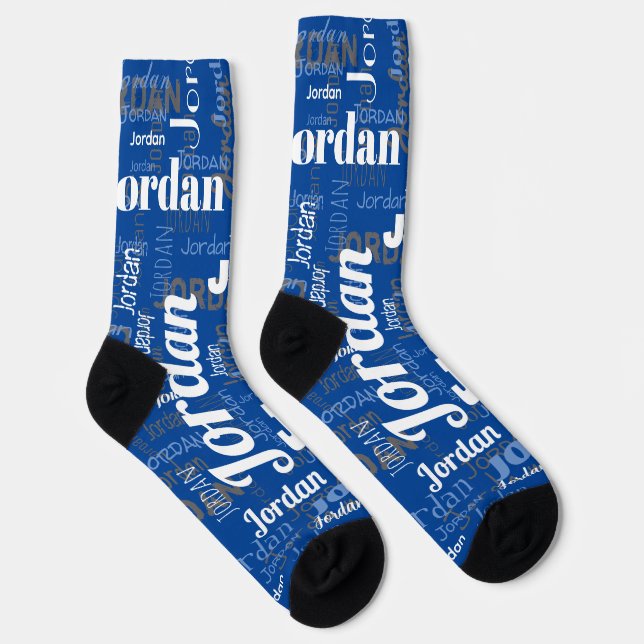 Fun Custom Name Dark Blue White Men Socks (Right)