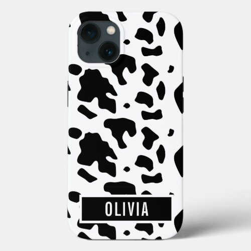 Fun Custom Name Holstein Cow Animal Print Pattern iPhone 13 Case