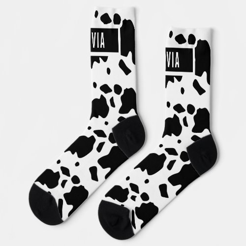 Fun Custom Name Holstein Cow Animal Print Pattern Socks