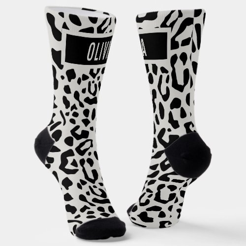 Fun Custom Name Snow Leopard Animal Print Pattern Socks
