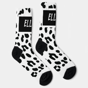Fun Custom Name Snow Leopard Print Pattern Socks
