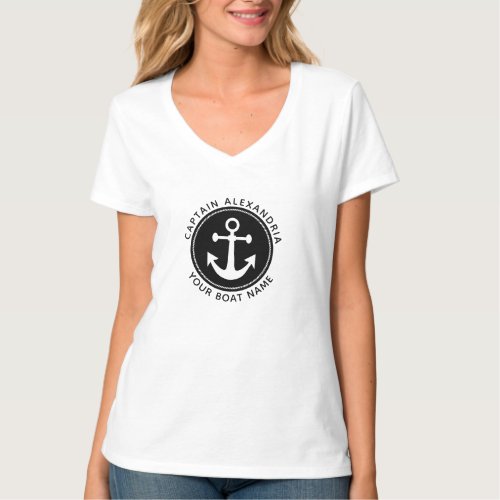 Fun Custom Nautical Anchor Rope Captain Boat Name  T_Shirt