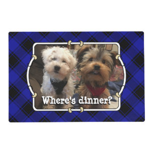 Fun Custom Pet Photo Frame Blue and Black Plaid Placemat