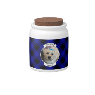Fun Custom Pet Photo Frame Blue & Black Plaid Candy Jar