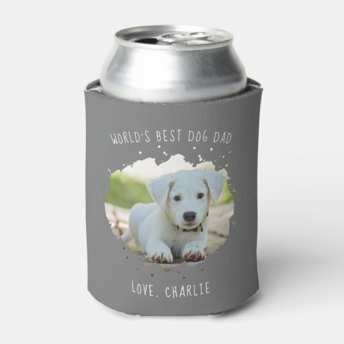 Fun Custom Pet Photo Splash Best Dog Dad Gray Can Cooler