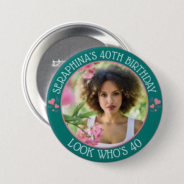 Fun Custom Photo 40th Birthday Party Favor Button (Front & Back)
