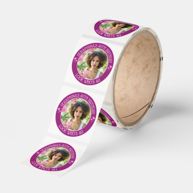 Fun Custom Photo 40th Birthday Party Favor Classic Round Sticker (Roll)