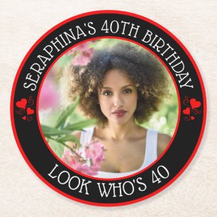 Fun Custom Photo 40th Birthday Party Favor Round Paper Coaster
