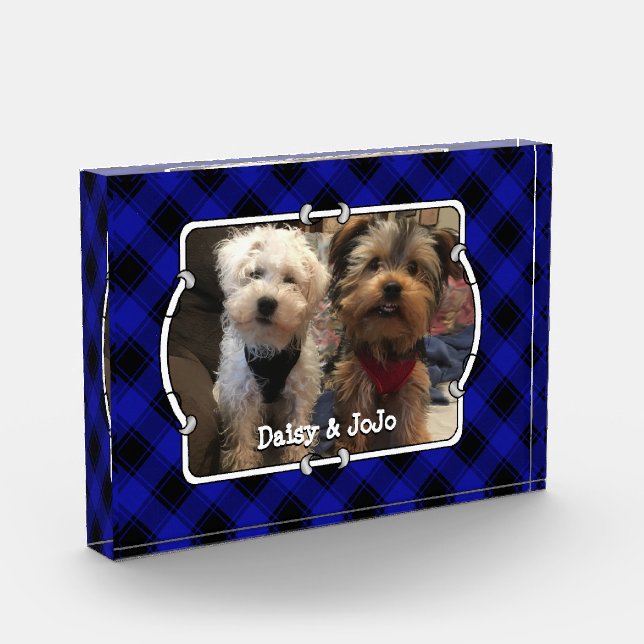 Fun Custom Photo Frame Classic Blue & Black Plaid Acrylic Award (Left)