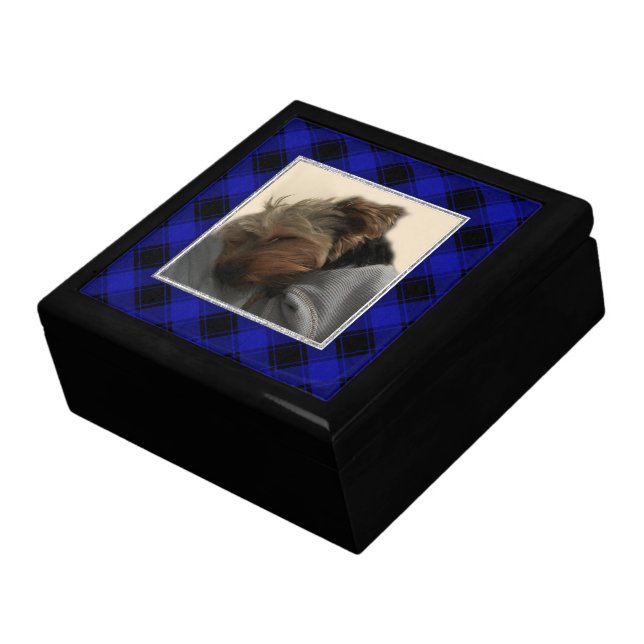Fun Custom Photo Frame Classic Blue & Black Plaid Gift Box (Side)