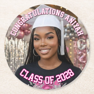 Fun Custom Photo Graduation Party Favor Round Paper Coaster