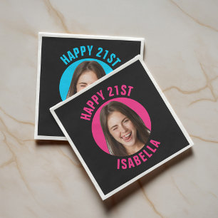 Fun Custom Photo Happy 21st Birthday Napkins