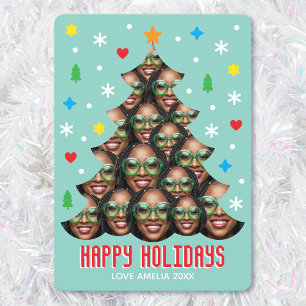 Fun Custom Photo Modern Christmas Tree Retro Green Holiday Card