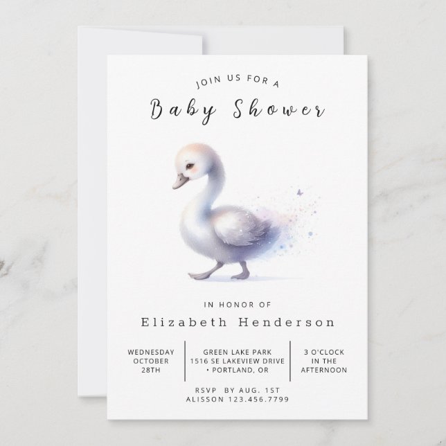 Fun Custom Swan Baby Shower Invitation (Front)