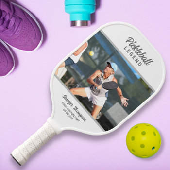 Fun Custom Text And Photo White Personalized Pickleball Paddle by colorfulgalshop at Zazzle