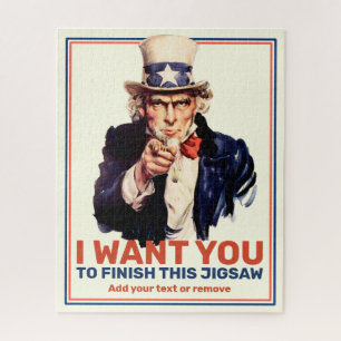Fun custom text, Uncle Sam "I want You" poster, Jigsaw Puzzle