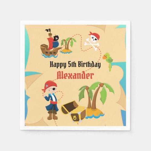 Fun Custom Treasure Map Boy Pirate Birthday Party Napkins