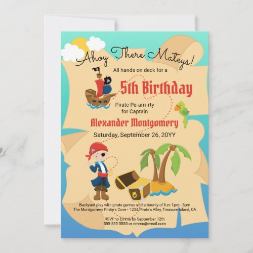 Fun Custom Treasure Map Pirate Boy Birthday Party Invitation