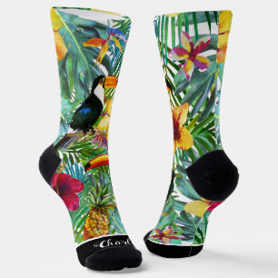 Fun Custom Tropical Floral with Toucans Socks