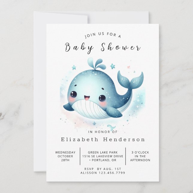 Fun Custom Whale Baby Shower Invitation (Front)