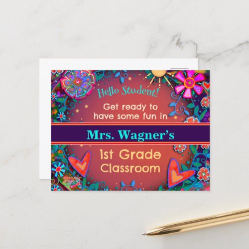 Fun Customized Welcome Back To School Floral Heart Holiday Postcard