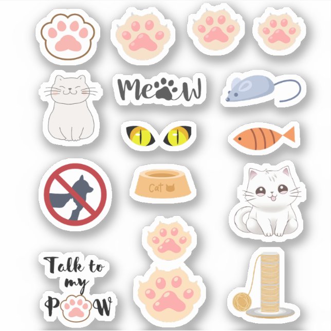 Fun Cute adorable pink Cat kitten PawPrint Sticker (Front)
