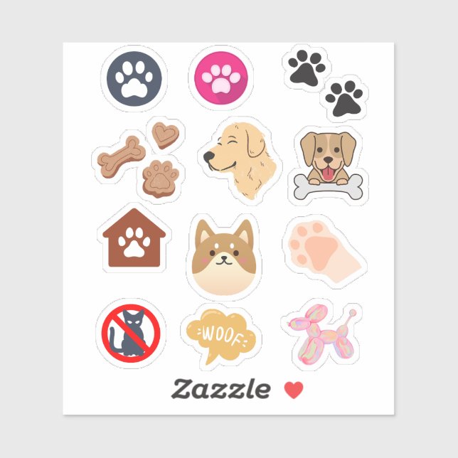 Fun Cute adorable pink Dog Puppy Paw Print Sticker (Sheet)