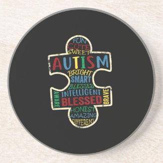 Fun Cute Autism Aware Bright Smart Blessed Brave Coaster