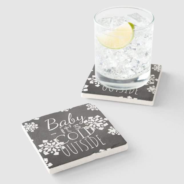 Fun Cute Baby Its Cold Outside Chalkboard Stone Coaster (Side)