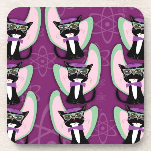 Fun Cute Beatnik Cat Beverage Coaster