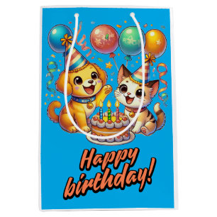 Fun & Cute Birthday Puppy & Kitten Party Medium Gift Bag