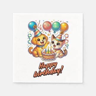 Fun & Cute Birthday Puppy & Kitten Party Napkins