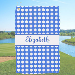 Fun Cute Blue polka dots custom name ladies Golf Towel