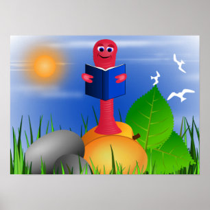 Fun Cute Book Worm Bookworm Poster Print