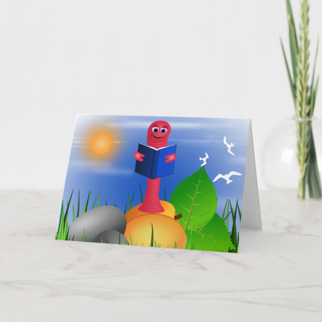Fun Cute Bookworm Book Worm Greeting Card (Front)