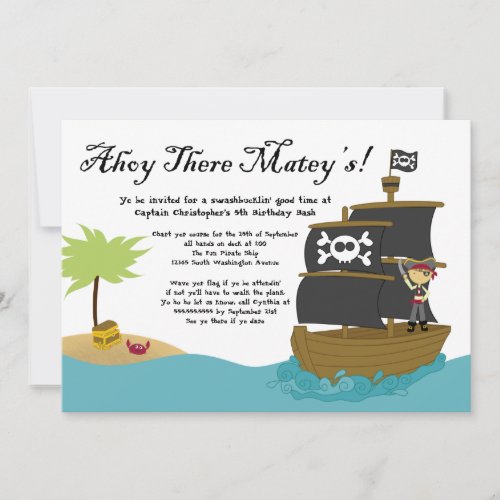 Fun cute boy's pirate birthday party invitation