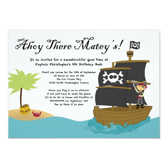 Fun cute boy's pirate birthday party invitation | Zazzle.com