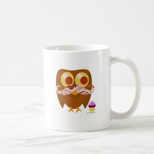 Fun Cute Cartoon Bacon Mustache Owl Coffee Mug