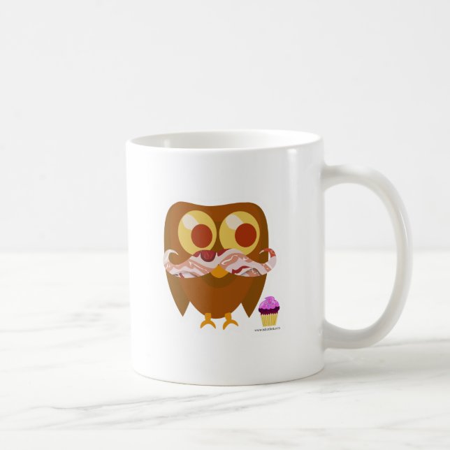 Fun Cute Cartoon Bacon Mustache Owl Coffee Mug (Right)