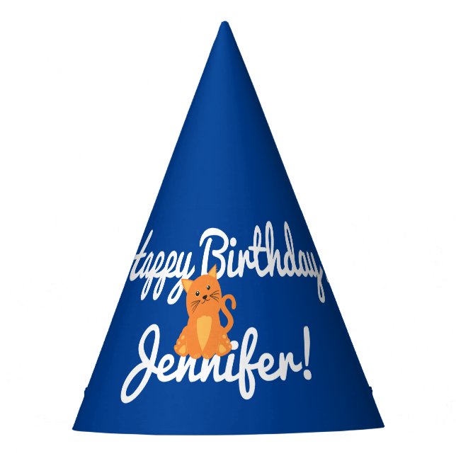 Fun Cute Cartoon Orange Kitten On Blue Party Party Hat (Front)