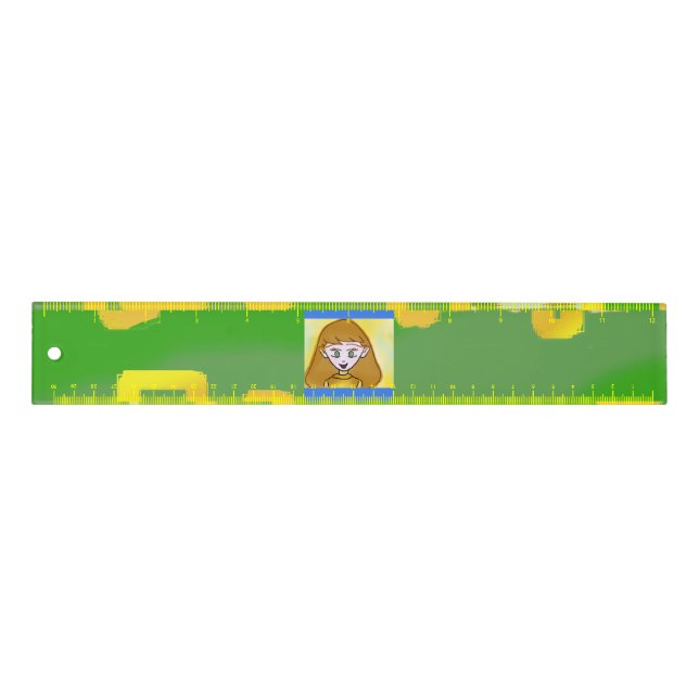 Fun Cute Cartoon Yellow Squares Green Pen  Ruler (Front)