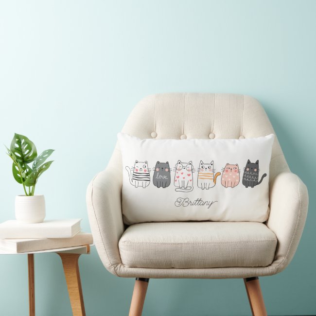 Fun Cute Cats Crazy Cat Lady Name Lumbar Pillow